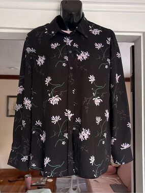 Black Floral Button-Up Shirt - Lilac & Green Print